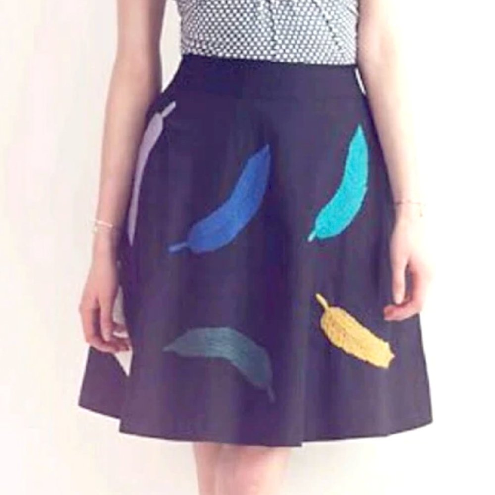 Anthropologie Girls From Savoy Yarn Feathers Cotton Mini Skirt